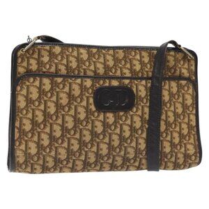 Authentic Christian Dior Trotter Canvas Shoulder Bag Brown